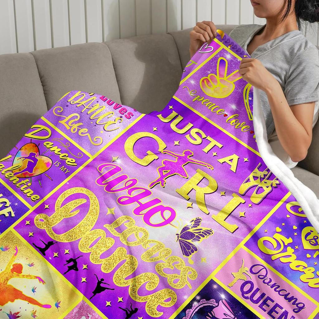 Dance Blanket Gifts for Girls, Super Soft Cute Purple Ballet Dancer Gifts Blanket for Dance Lovers Teen Girls Women Teacher, Warm Cozy Fun Plush