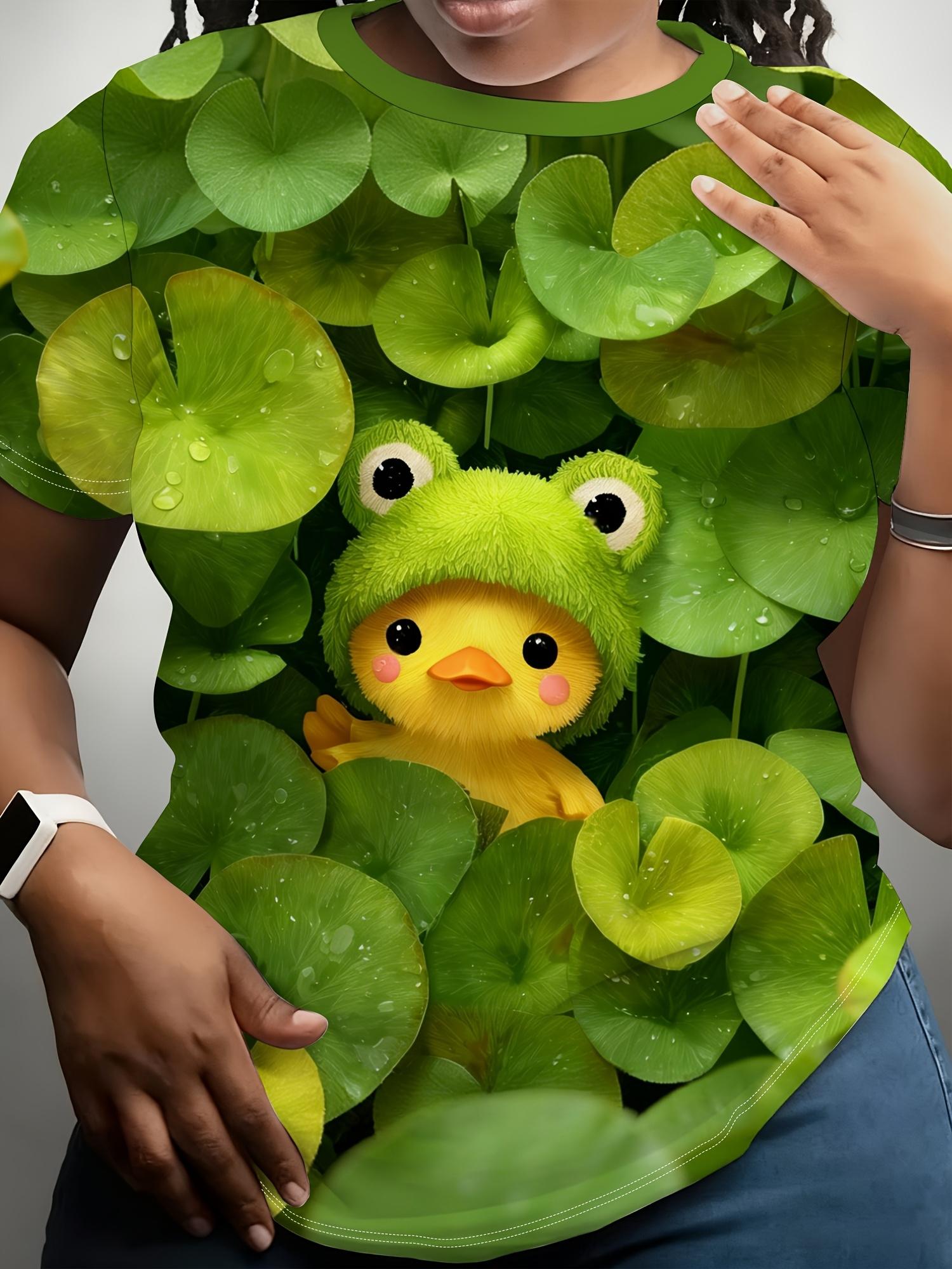 

Lotus Leaf And Frog Print Short Sleeve T-Shirt with Little Yellow Duck Design. Fresh Cute Loose Fit Round Neck Top. Women S Special Promotion Clothing S дубильная кора