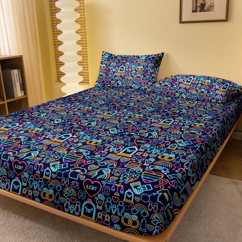 

1 Мультяшная забавная напечатанная матовая простыня на резинке, Напечатанное покрывало для спальни, Постельное белье (Исключая наволочки) 71x132cm