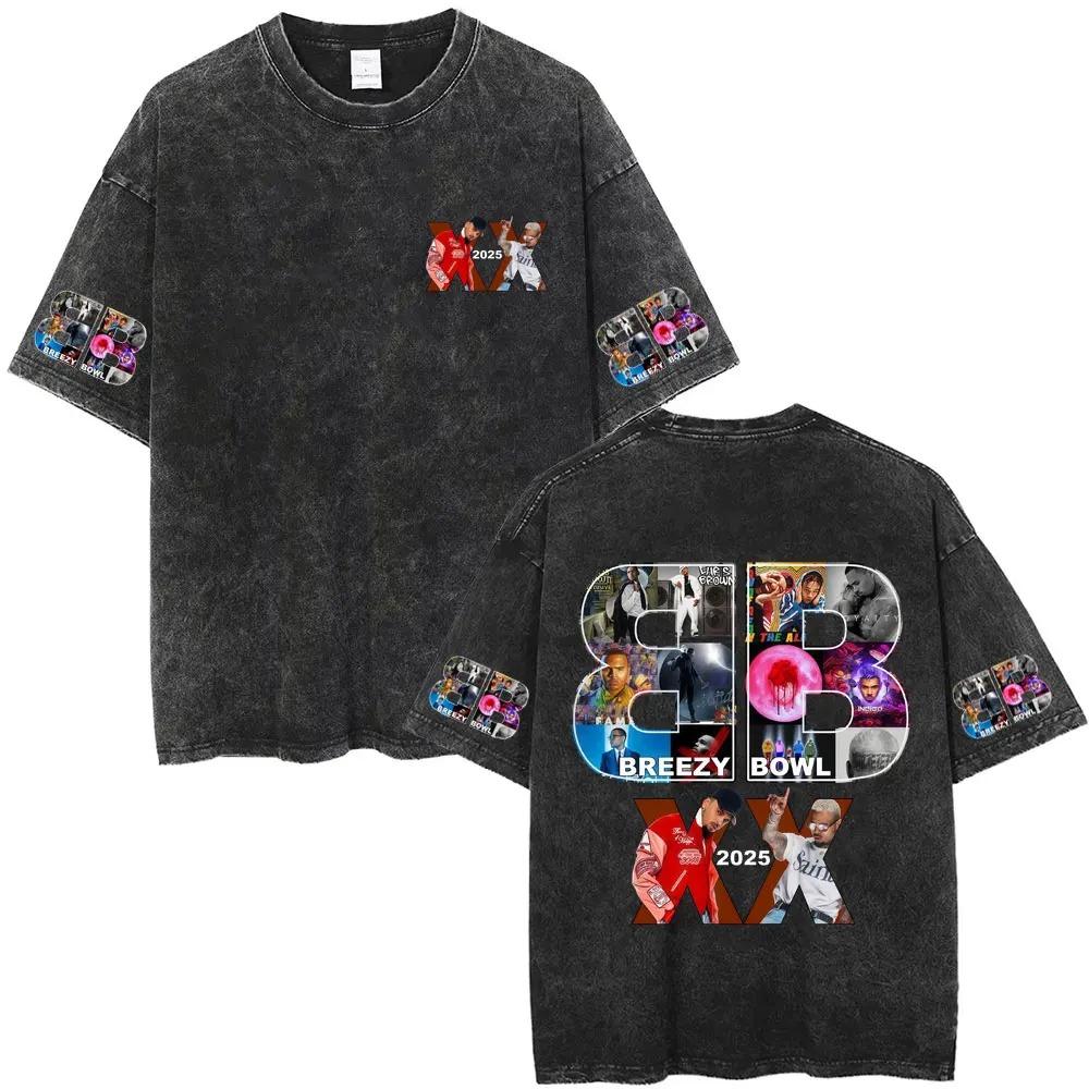 Vintage Washed Chris Brown Graphic T-shirt Breezy Bowl XX Tour 2026 Merch T Shirts Men Women Hip Hop Fashion Oversized T-shirts