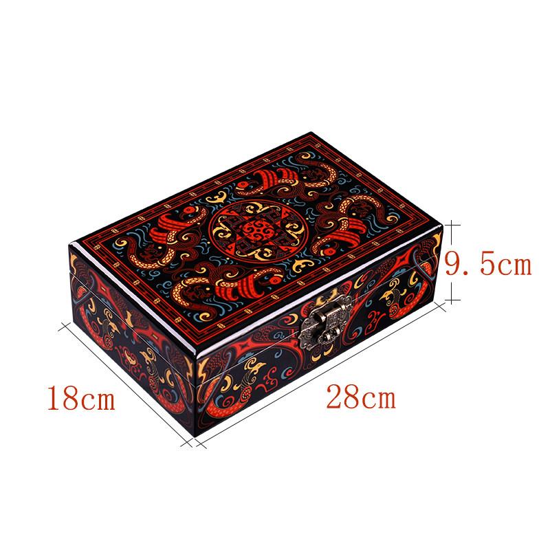 Vintage Chinese Lacquer Jewelry Box Han Pattern Classical Wooden Gift Box Luxury Storage