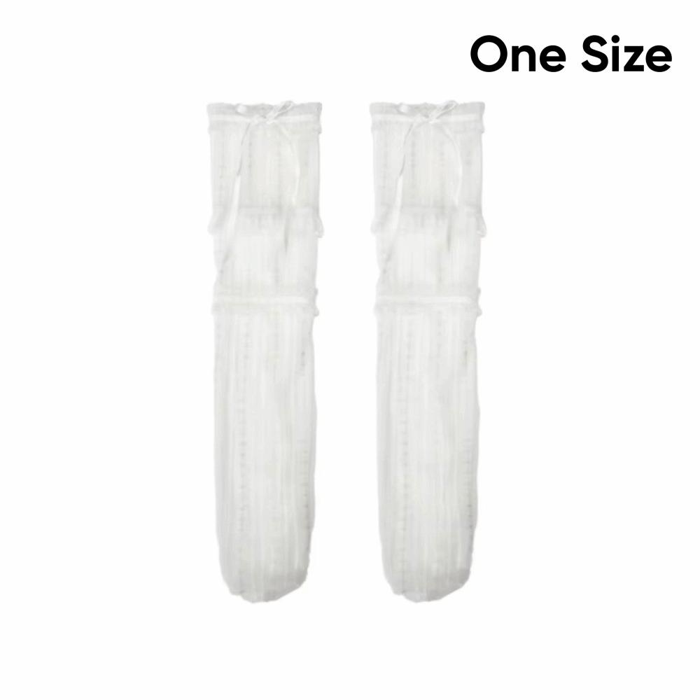 Lace Ribbon Ballet Middle Tube Socks Mesh Breathable Ruffle Trim Bow Lace Socks Bowknot Design Lolita Stockings Women