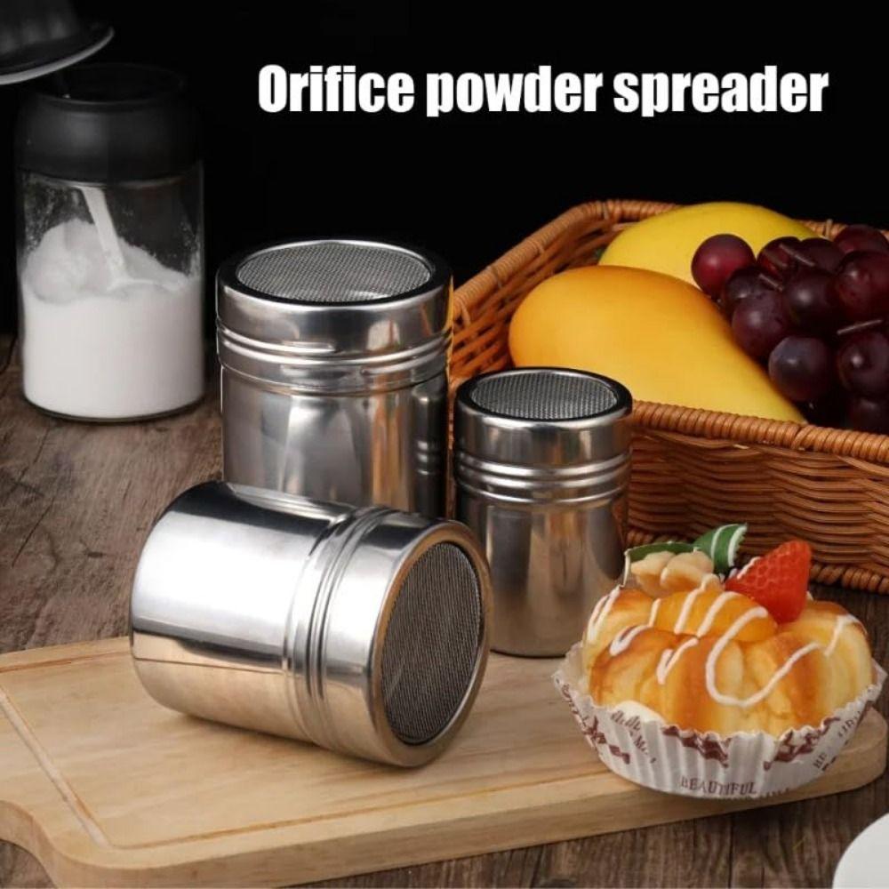Stainless Steel Fine Mesh Shake Bottle with Dustproof Lid Powder Spreading Tank  Kitchen Supplies