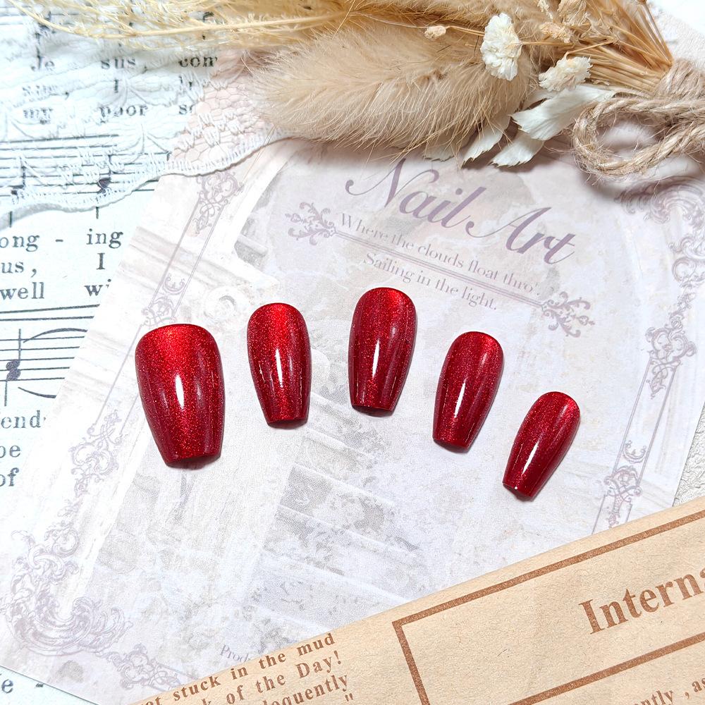 Wearable Nail Polish Removable Solid Color Wine Red Manicure Patch Nail Patch Coded 10 Piece Manicure Patch