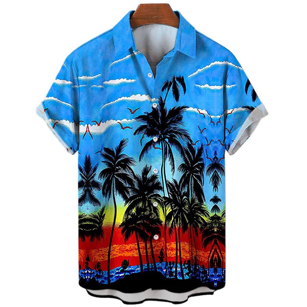 Summer Fashion Men's 3d Hawaiian Shirts Oversized Beach Short Sleeve Coconut Tree Print Shirts Tees Tops Casual Clothes Camiseta
