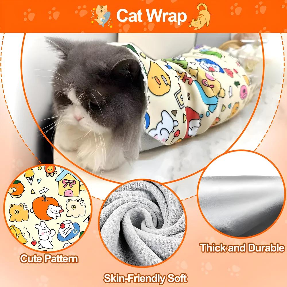 Cat Grooming Wrap Self-Adherent Cat Restraint Wrap Anti-Scratch Cat Swaddle Burrito Wrap for Nail Trimming Cat Grooming Supplies