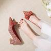 Premium wedding mid-heel shoes women's thick heel bow single shoes 2025 new wedding shoes bride shoes two wear not tired feet