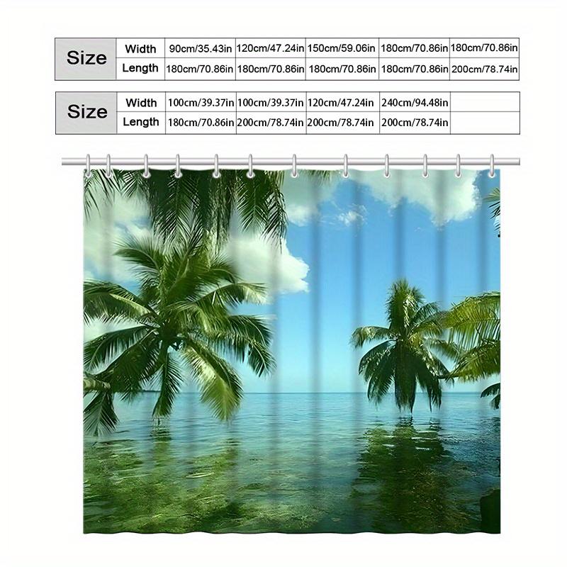 [Tropical Shower Curtain] Tropical Paradise Shower Curtain - Polyester, Machine Washable, Palm Tree And Lake Print, Ideal For Ba