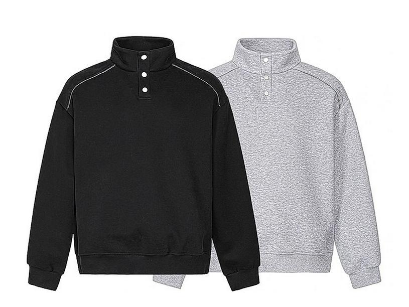 Men's Heavyweight 400g Cotton Stand Collar Hoodie - Autumn High Street Loose-Fit, Versatile Casual Half-Button Design