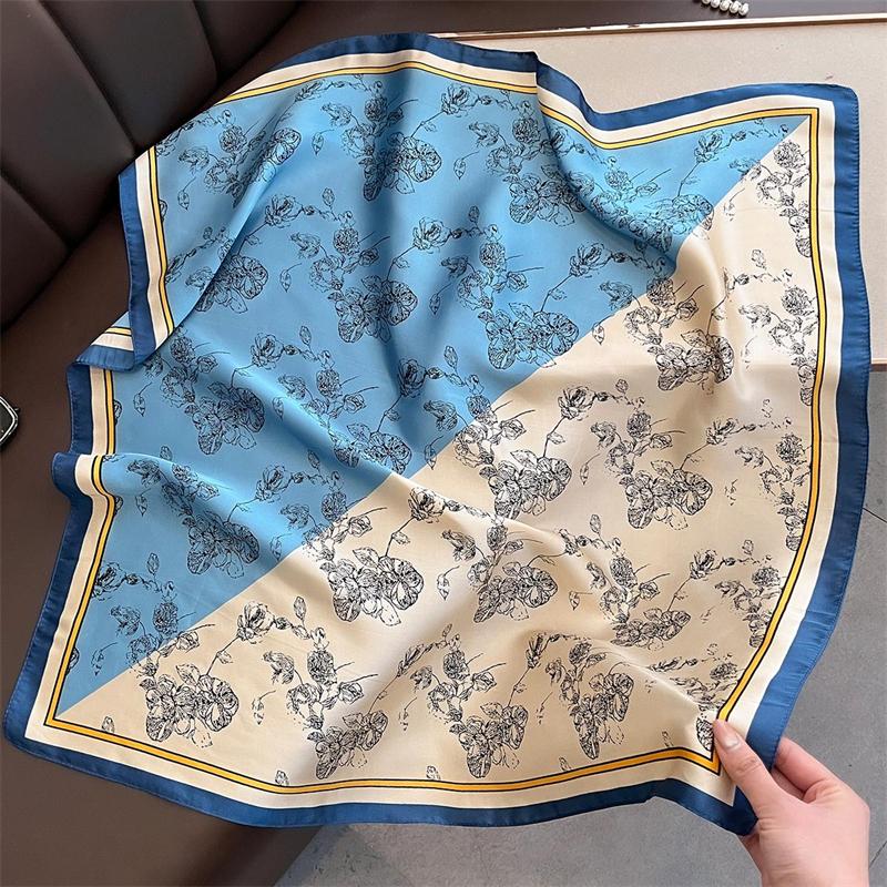 70cm Square Lemon Print Yellow Square Silk Scarf Casual Elegant Thin Breathable Neck Women Windproof Head Wrap Hair Scarves
