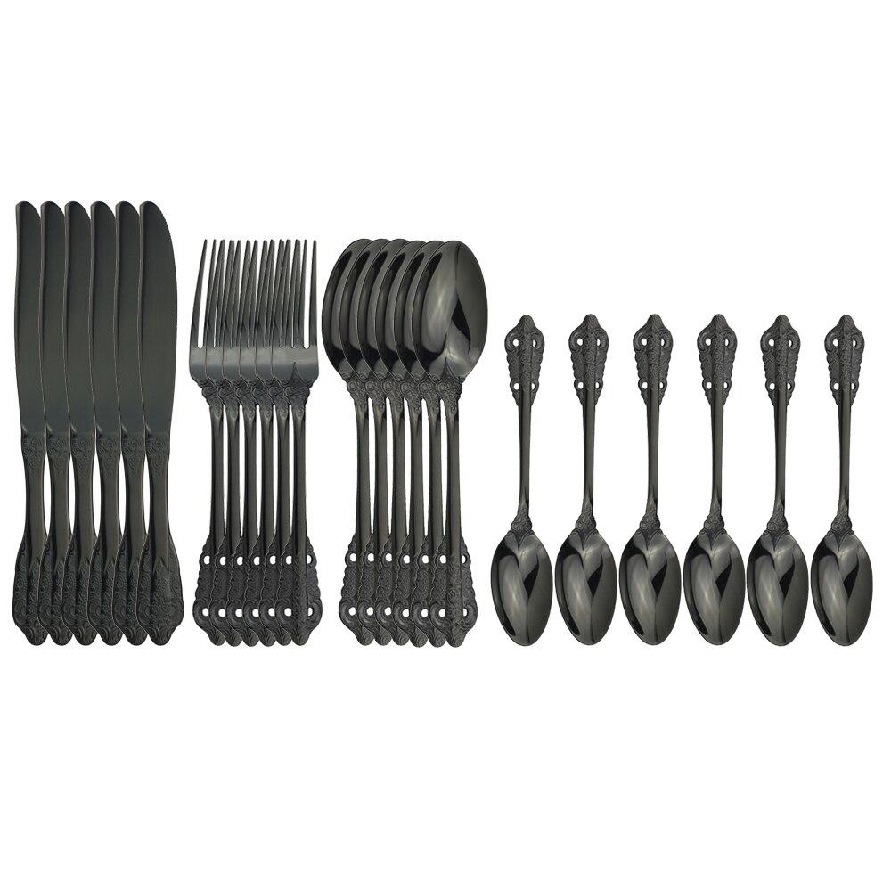 24Pcs Flatware Set Colorful Cutlery Set Stainless Steel Dinnerware Tableware Set Dinner for Home Kitchen Knife Fork Spoon Set Service for 6