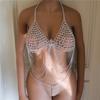 Exaggerated Rhinestone Sling Bra Chain Fringed Belly Dance Waist Chain Sexy Flash Diamond Thong Body Chain Set
