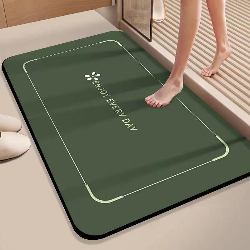 Quick-Dry Diatom Mud Bathroom Mat - Water Absorbent, Non-Slip Foot Mat with Silk Flower Design