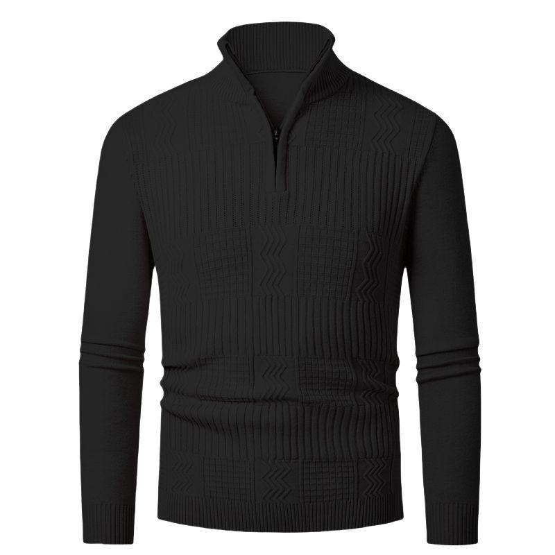 Men S Solid Stand Collar Half Zip Knit Sweater