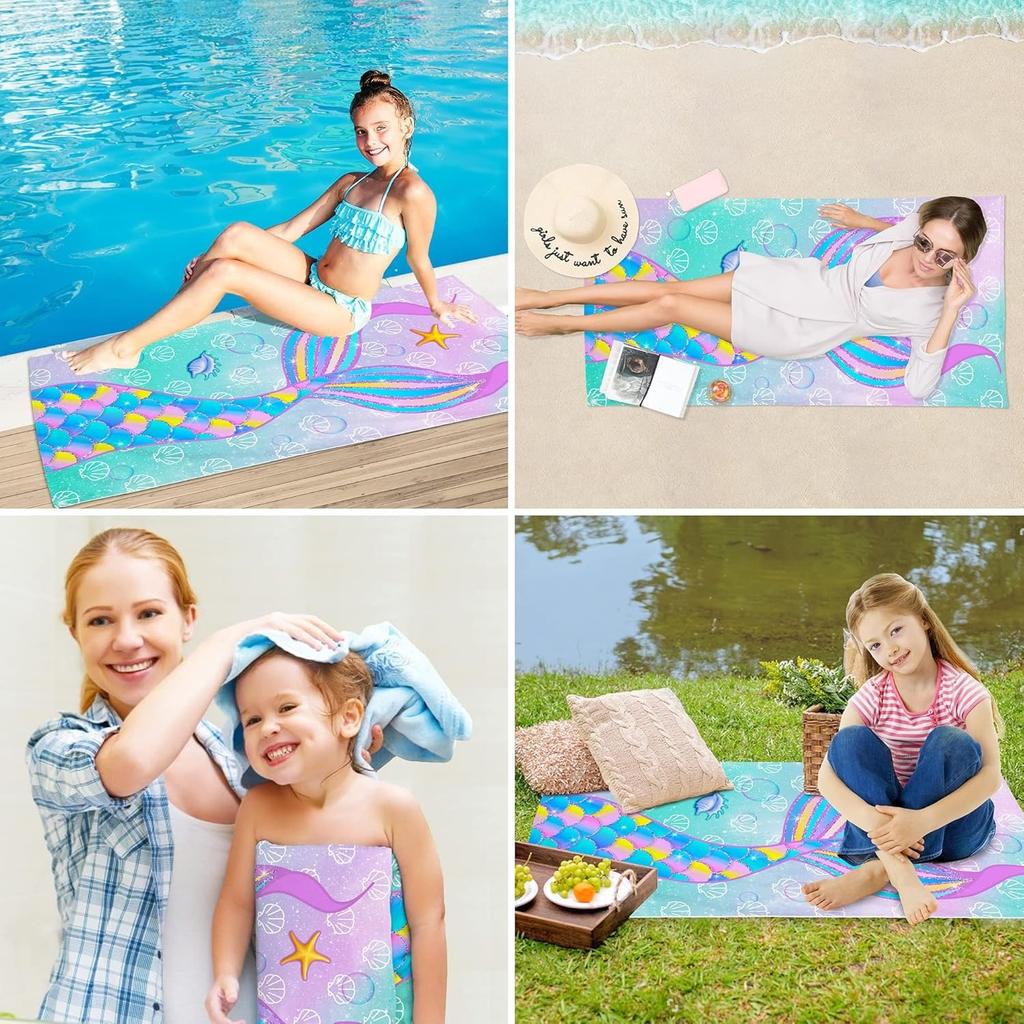 1PC Mermaid design Beach Towel for Children friends Gifts Towel Quick-Dry Towel For Bath Yoga Tourism Beach GYM Camping Swimming