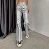 Spring/Autumn Pocket Loose Wide Leg Retro Straight Leg Gold Silver Pants Women's Trousers