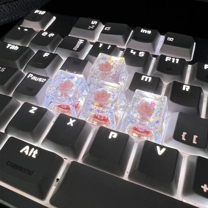 Handmade OEM Floral Resin Keycap Translucently Epoxy Camellia for Mechanical Keyboards Aesthetic Keycap Replacement