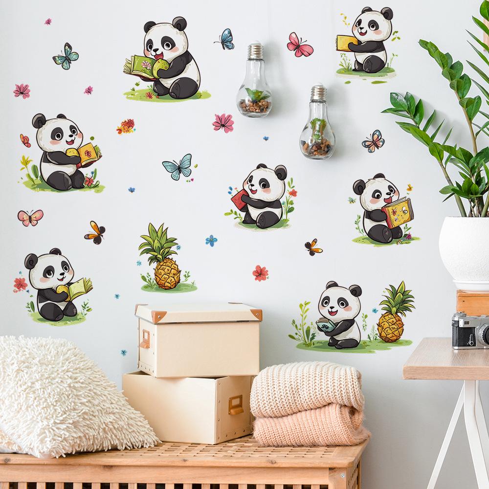 2 Pcs Cartoon Cute Panda Children's Bedroom Home Background Beautification Decoration Wall Stickers