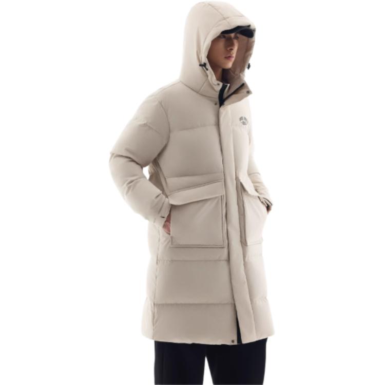 Anta Comfortable Casual Simple Long Hooded Loose Down Jacket Men Outerwear Wood-Color 152518904-1