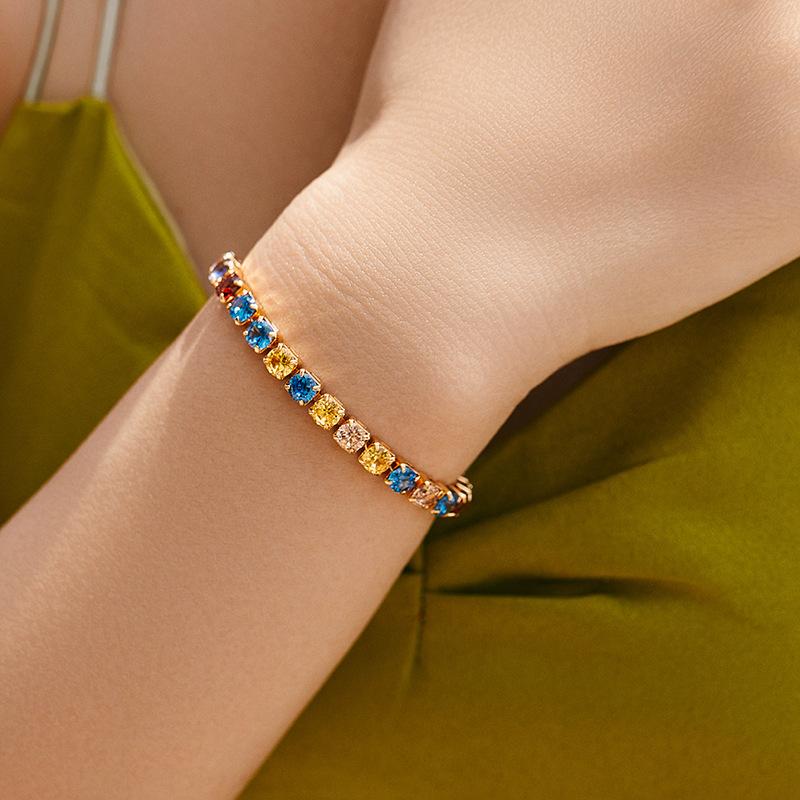 Fashion Modern Color Retention Real Gold Plated Colored Zircon Business Bracelet For Women