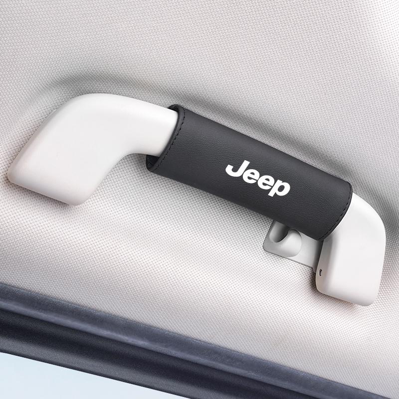 Leather Car Roof Armrest Non-slip Handle Protector Pull Cover For Jeep Grand Cherokee Wrangler JK Gladiator Compass Renegade AJQ1