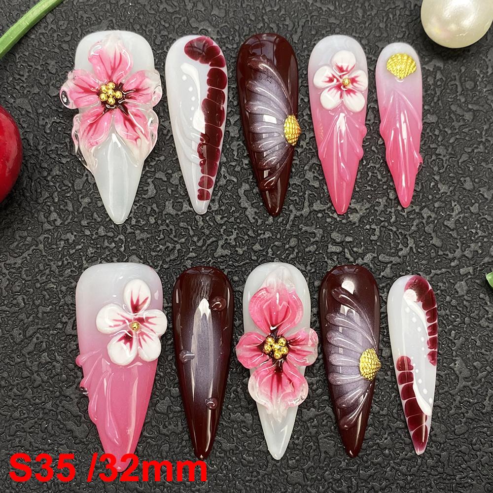 Glossy Hand Paint Thickness Acrylic Handmade Nail Sets 10PCS Multicolor Luxurious Gorgeous UV Gel Carved Artificial Manicure Art