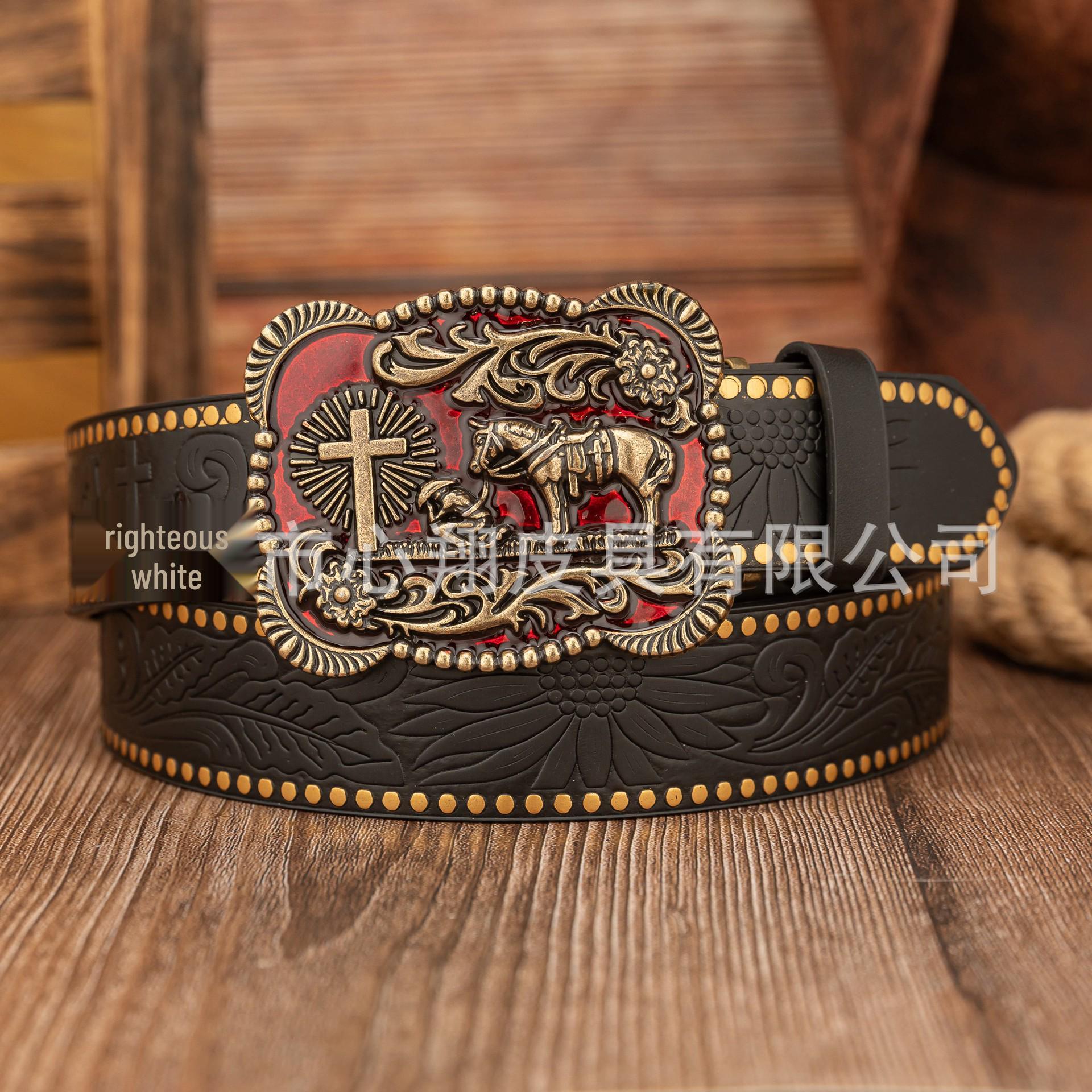 Retro Square Red Drip Oil Cowboy Casual Embossed Leather Unisex Bag 120cm