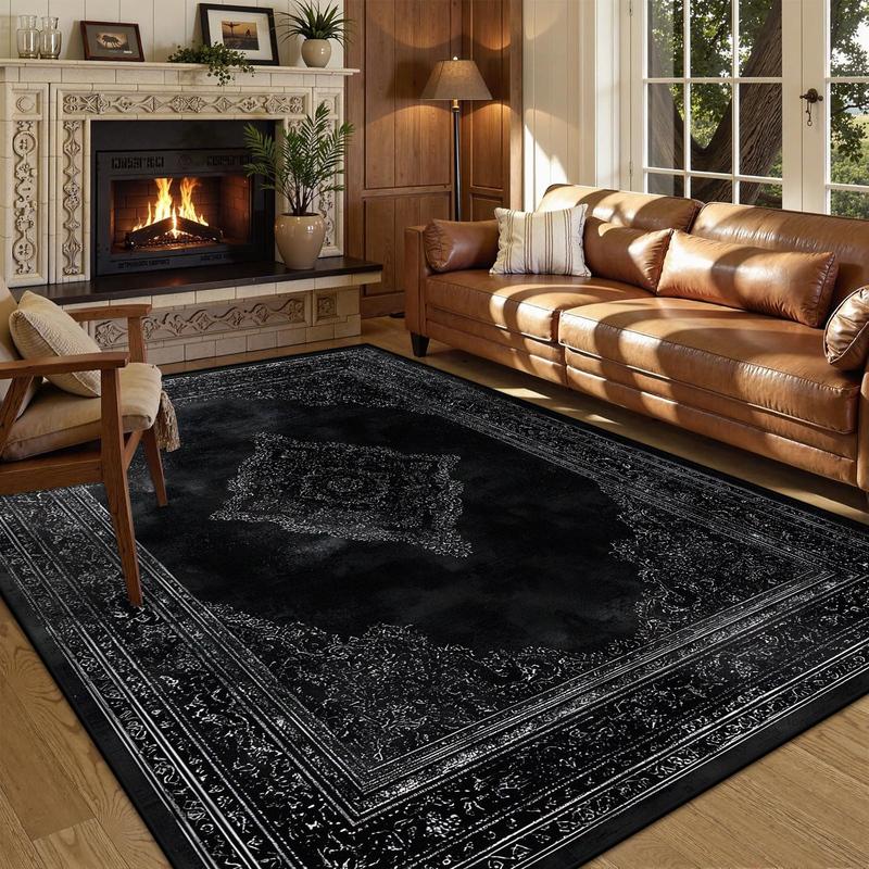 Persian American Black Carpet Large Area Living Room Decoration Home Retro Ethnic Bedroom Rug Cloakroom Lounge Soft Mat Washable