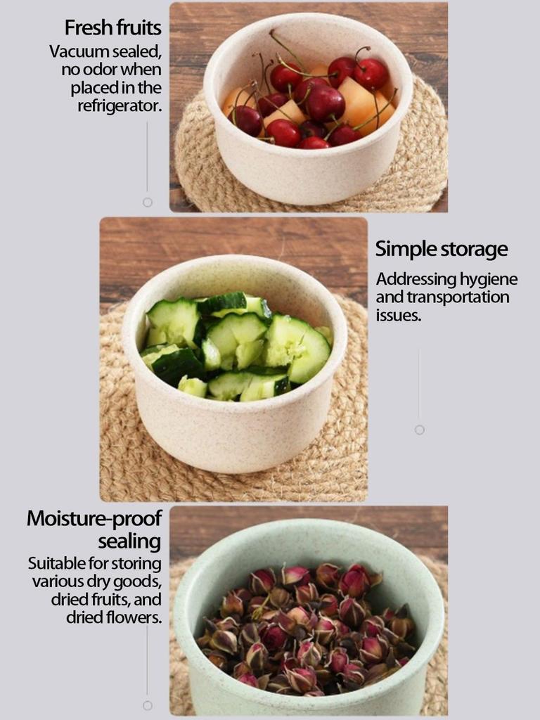 Umweltfreundliches Aufbewahrungsbehälter-Set aus Weizenstroh mit Deckeln - 3 Stück, Mikrowellengeeignet