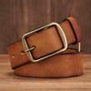 Thick Cowhide Copper Pin Buckle Real Genuine Leather Belt for Jeans Fashion Casual Belt Men Waistband Retro Luxury Male Strap