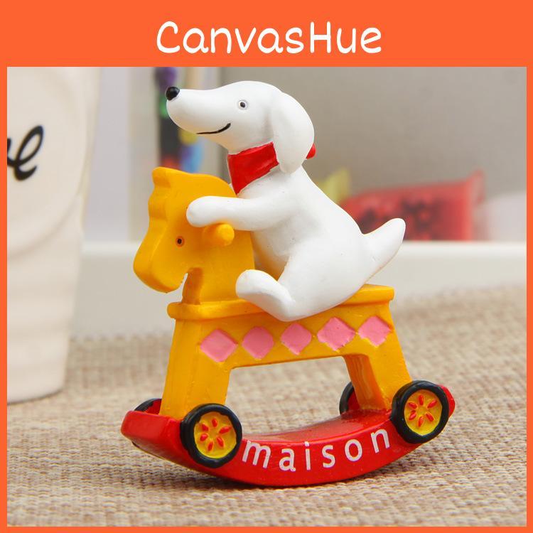 Puppy Riding A A Wooden Horse Resin Ornaments For Daily Garden Decor Gift And