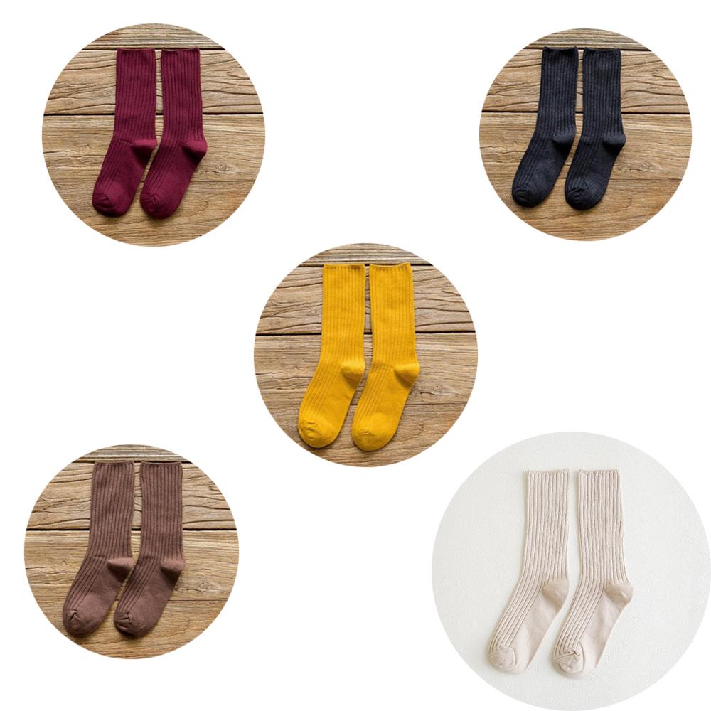 5 Pairs Solid Ribbed Crew Socks Women Mixed Color 4 Seasons Fit Loose Socks Set Daily Basic Sox