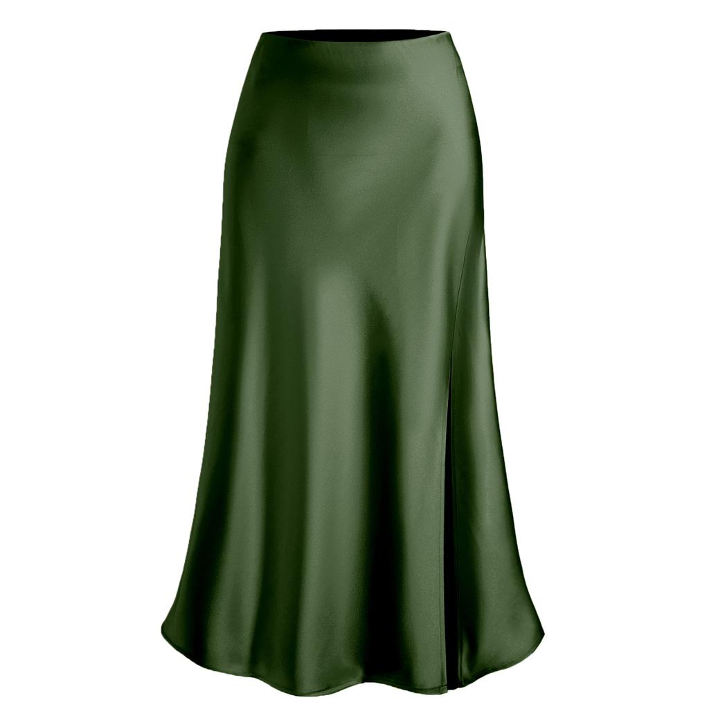 Women's New Satin Bustier High-waisted Elastic Split Long Skirt Sexy Splicing Package Hip Skirt Female