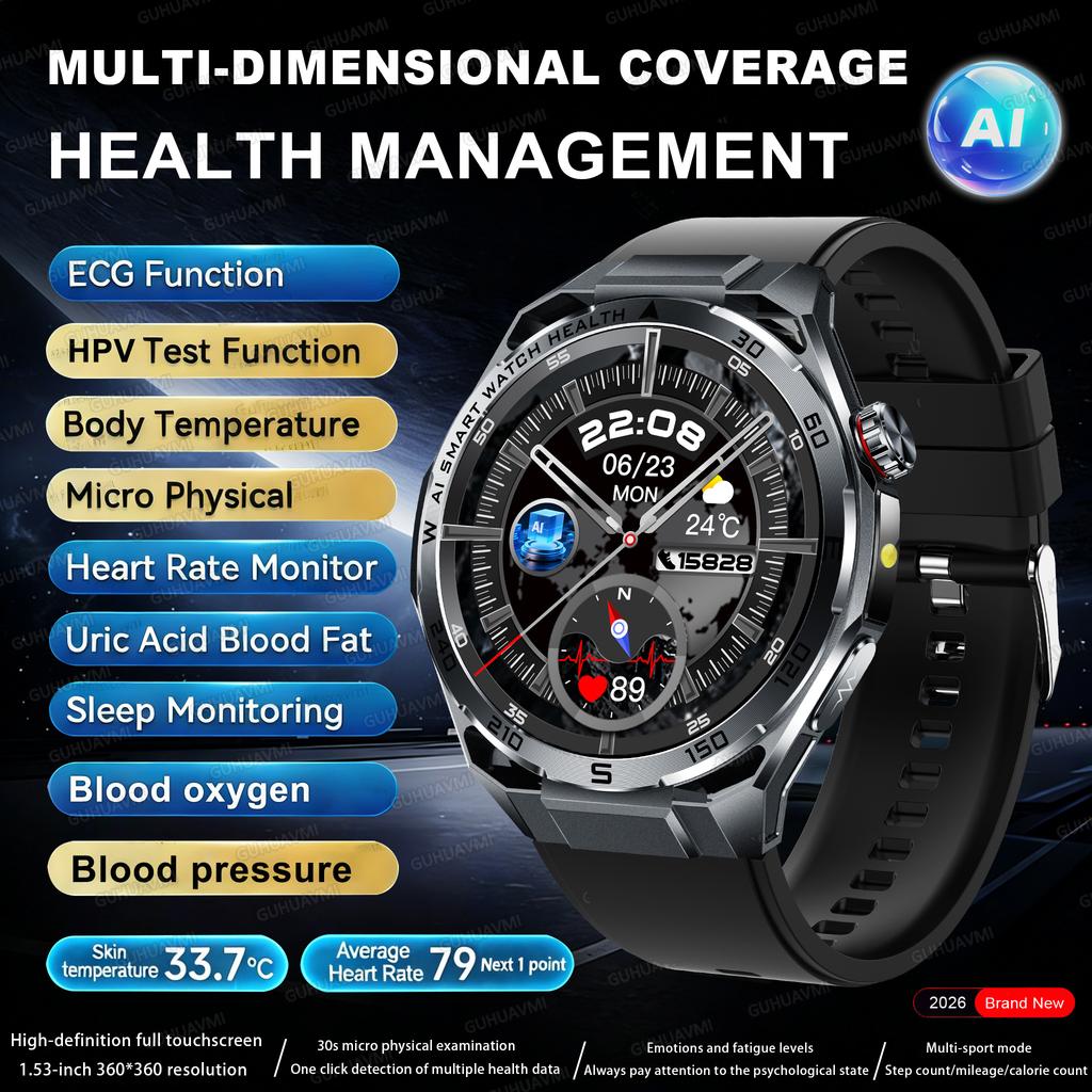 2026 New ECG+PPG Body Fat Analysis Health Smart Watch Uric Acid BP Blood Oxygen Bluetooth Call HD Screen Sports SmartWatch for Men Women