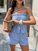 Women's Spring Summer Casual Simple Style Off-Shoulder Linen Trim Shorts Set