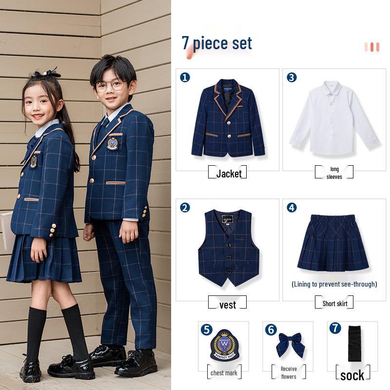 Britský školkový a základní školní uniformový set: Jarní/Podzimní oblek pro chlapce a dívky, třídílný.