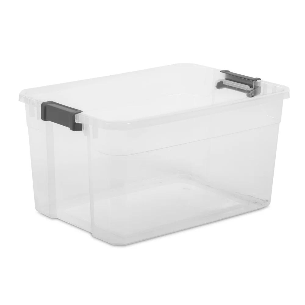 Heavy Duty Clear Plastic Stacker Storage Box with Lid Secure Latching System Ideal Organizing Garage Closet and Attic
