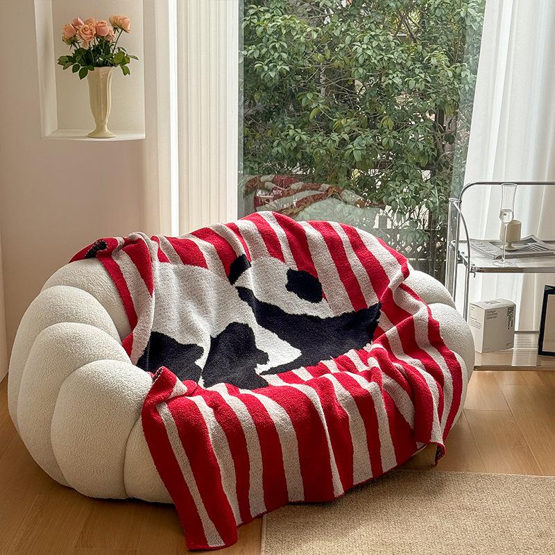 

Luxury Cartoon Animals Panda Knitted Blanket Striped Sofa Blanket Shawl Office Nap Blanket Decoration Accessories 130X160cm