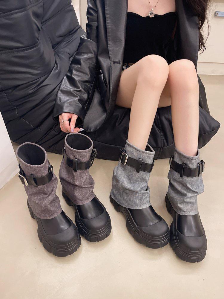 Flats Women Mid Calf Chelsea Boots Fashion Platform Cowboy Shoes New  Winter Designer Motorcycle Boots Femme