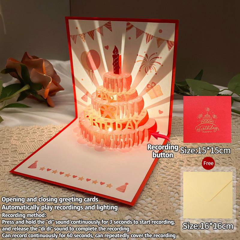 1/5Pcs Music Glowing Lighting Greeting Cards Birthday Blessing Postcard Handwritten Birthday Party Greeting Card