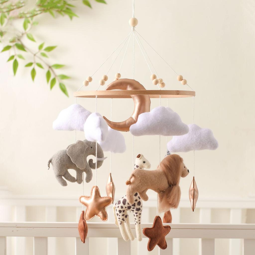 Felt Animal Crib Mobile Hanging Ornament, Baby Crib Stroller Hanging Toy, Hand-Eye Coordination Crib Bell