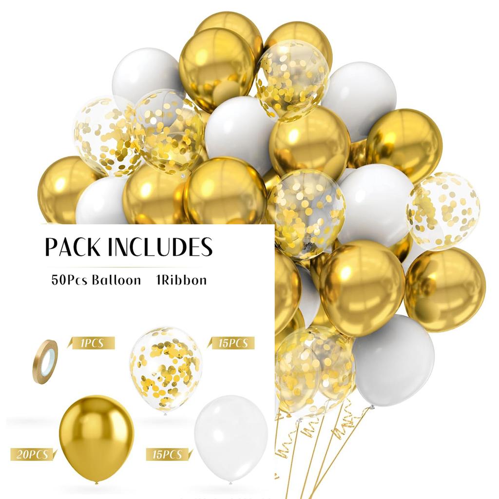12inch 50pcs metal balloon set with confetti, suitable for weddings, birthdays, fashion parties, showers, graduation ceremonies