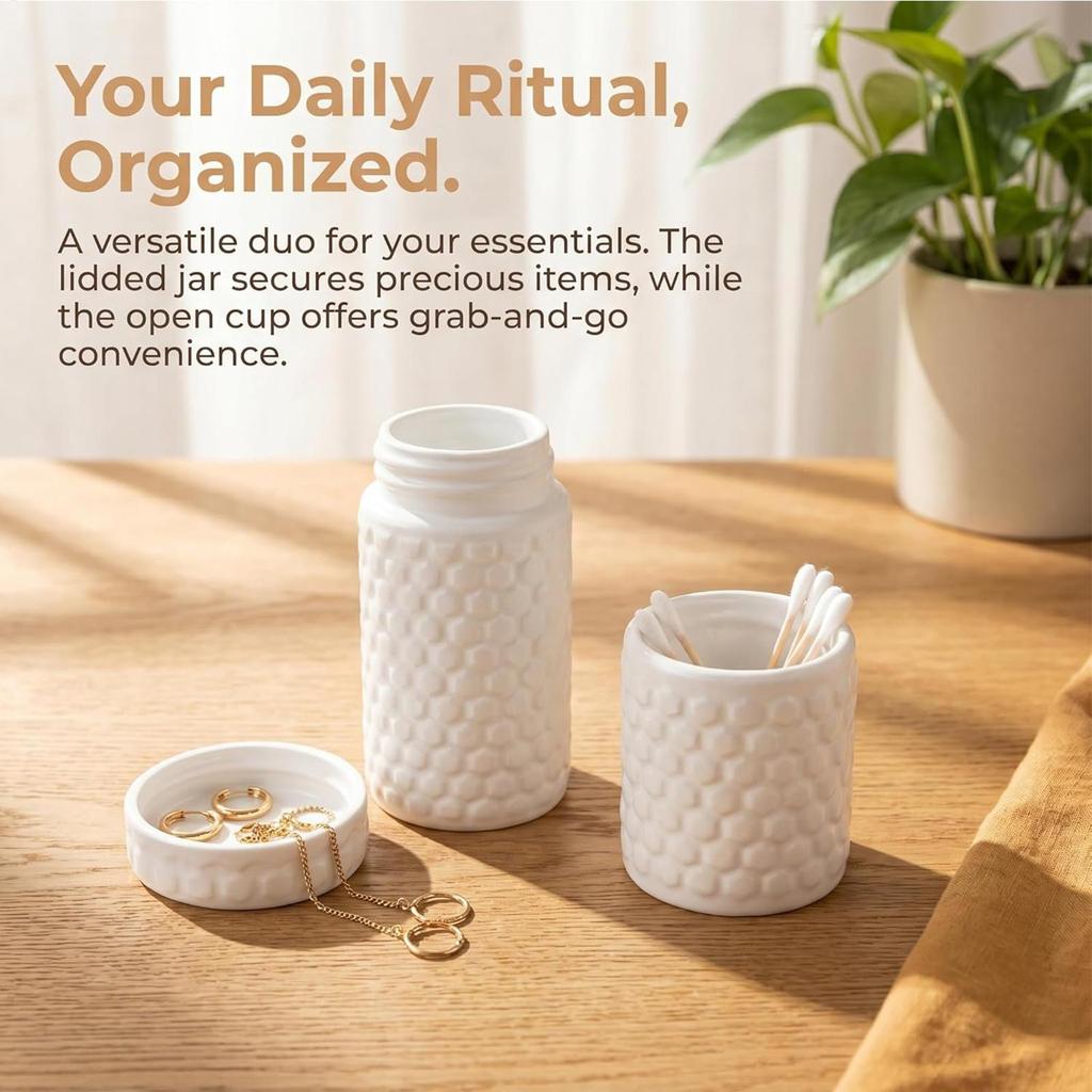 Clear Cotton Swab Holder Jar Airtight Tabletop Storage Container, Bathroom Vanity Organizer for Home Bedroom Dorm Office Counter