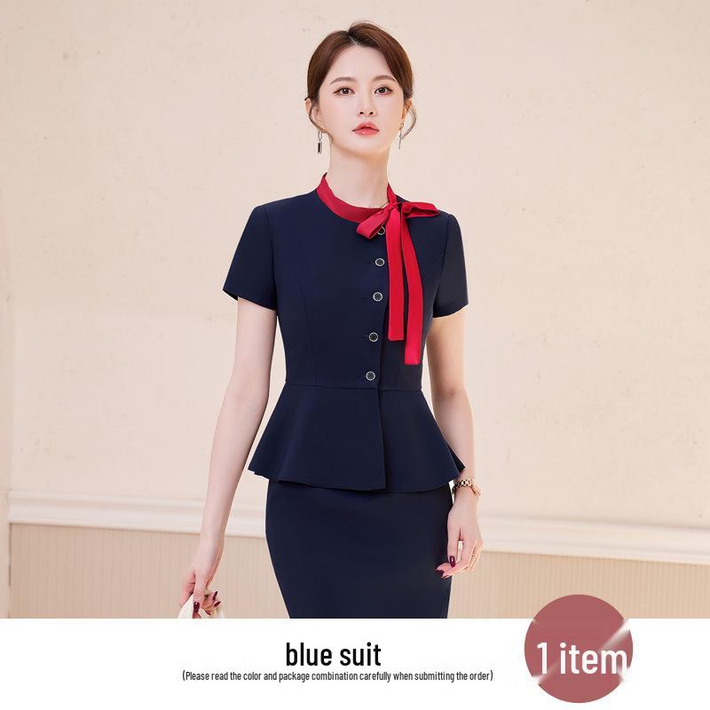 Women's Summer Professional Pant Suit Set - Short Sleeve Work Uniform for Receptionists and Beauticians