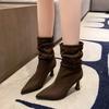 Ankel Tynne hæler Moderne Støvler Vinter Slip-on 2024 Hot Sale Sko Kvinnelig spiss Høy Hæl Solid Bling Kortfattede Damestøvler