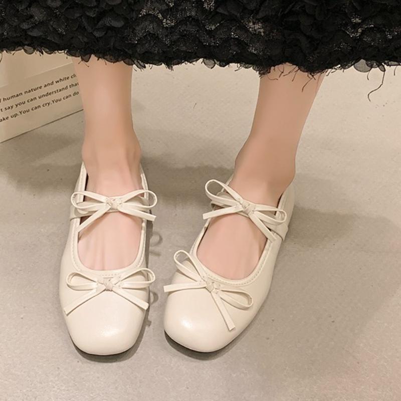 Elegant Sweet Bowknot Flat Shoes Soft Sole PU Leather Slip On Loafers Solid Color Casual Ballet Flats Girls