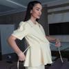 2025 Autumn Women's Solid Color Waist-Tie Slimming Short Sleeve Top