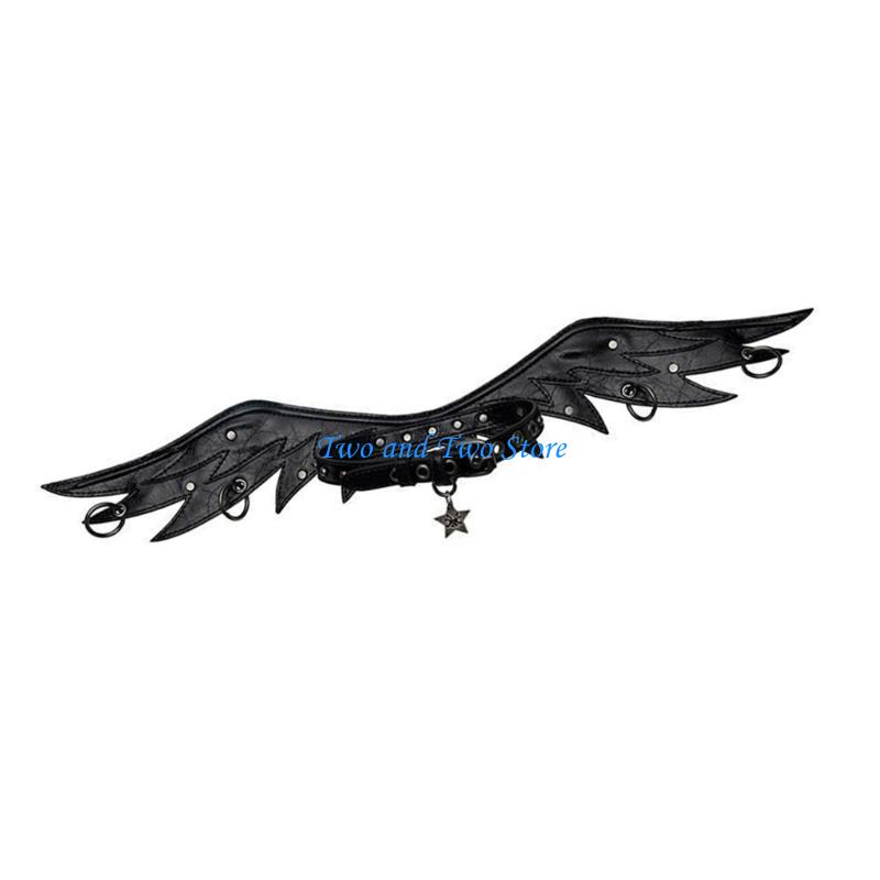 HX6F Fashion Angel Wing Design Necklace Lightweight Sturdy PU Leather Accessory