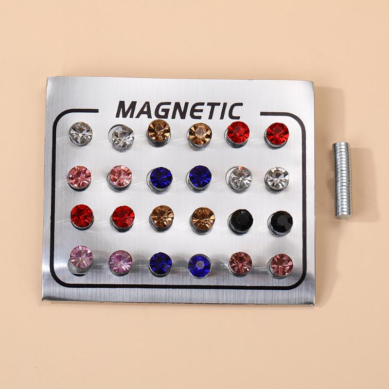 Magnetic Fake Earring Studs No Piercing Round Classic Crystal 4/5/6MM for Business Casual Occasion Wear