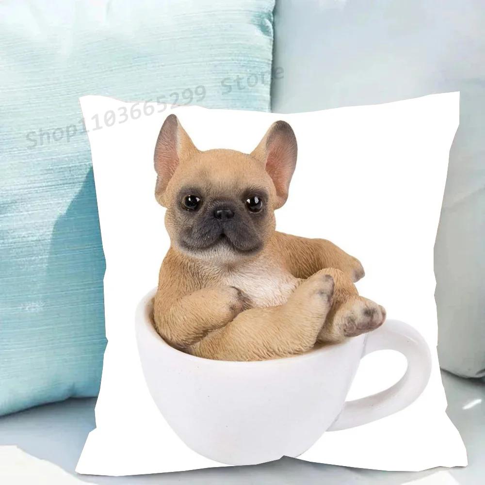 1pc Cute Pet Mini French Bulldog Pillow Case Square Bedroom Sofa Leisure Comfort Cushion Car Living Room Home Decoration